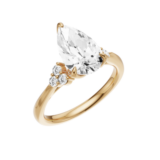 White Smoke Trinity Knife Edge 14kt Engagement Ring, with a 2ct Pear Lab Grown Diamond Solitaire, in a Tulip Setting
