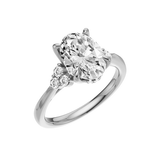 White Smoke Trinity Knife Edge PL Engagement Ring, with a 2ct Oval Lab Grown Diamond Solitaire, in a Tulip Hidden Halo Setting
