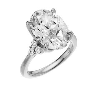 Light Gray Trinity Knife Edge 18kt Engagement Ring, with a 5ct Oval Lab Grown Diamond Solitaire, in a Tulip Setting