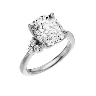 Light Gray Trinity Knife Edge 14kt Engagement Ring, with a 4ct Elongated Cushion Lab Grown Diamond Solitaire, in a Tulip Setting