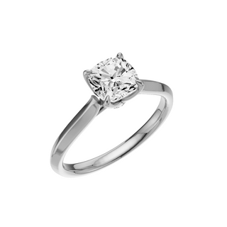 White Smoke Knife Edge 14kt Engagement Ring, with a 1.04ct Cushion Lab Grown Diamond Solitaire, in a Tulip Setting
