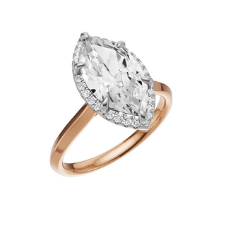 Light Gray Knife Edge 18kt Engagement Ring, with a 2ct Marquise Lab Grown Diamond Solitaire, in a Shadow Halo Setting
