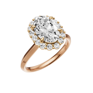 Light Gray Knife Edge 18kt Engagement Ring, with a 2ct Oval Lab Grown Diamond Solitaire, in a Diana Halo Setting