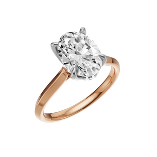 White Smoke Knife Edge 18kt Engagement Ring, with a 2ct Oval Lab Grown Diamond Solitaire, in a Tulip Hidden Halo Setting