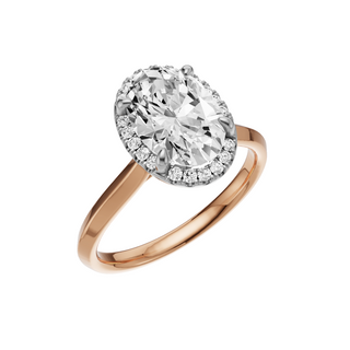 Gray Knife Edge 18kt Engagement Ring, with a 2ct Oval Lab Grown Diamond Solitaire, in a Shadow Halo Setting