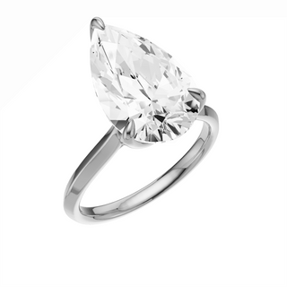 Light Gray Knife Edge 18kt Engagement Ring, with a 5ct Pear Lab Grown Diamond Solitaire, in a Tulip Setting