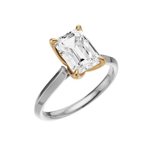 Light Gray Knife Edge 18kt Engagement Ring, with a 2ct Emerald Lab Grown Diamond Solitaire, in a Tulip Setting