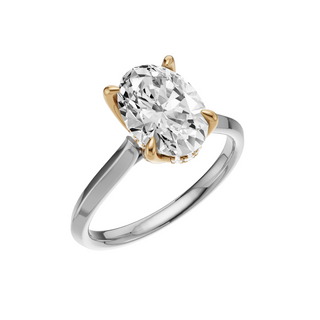 Gray Knife Edge 18kt Engagement Ring, with a 2ct Oval Lab Grown Diamond Solitaire, in a Tulip Hidden Halo Setting