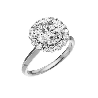 Light Gray Knife Edge 18kt Engagement Ring, with a 2ct Round Lab Grown Diamond Solitaire, in a Diana Halo Setting