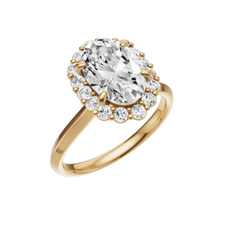 Light Gray Knife Edge 18kt Engagement Ring, with a 2ct Oval Lab Grown Diamond Solitaire, in a Diana Halo Setting
