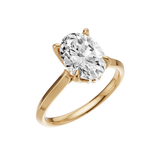 Light Gray Knife Edge 18kt Engagement Ring, with a 2ct Oval Lab Grown Diamond Solitaire, in a Tulip Hidden Halo Setting