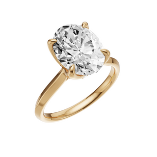 Light Gray Knife Edge 18kt Engagement Ring, with a 3ct Oval Lab Grown Diamond Solitaire, in a Tulip Setting