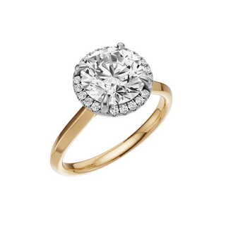 Light Gray Knife Edge 18kt Engagement Ring, with a 2ct Round Lab Grown Diamond Solitaire, in a Shadow Halo Setting