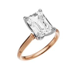 White Smoke Knife Edge 14kt Engagement Ring, with a 3ct Emerald Lab Grown Diamond Solitaire, in a Tulip Setting
