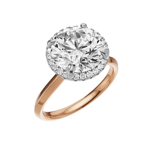 White Smoke Knife Edge 14kt Engagement Ring, with a 3ct Round Lab Grown Diamond Solitaire, in a Shadow Halo Setting