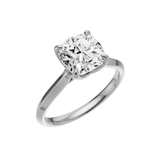 White Smoke Knife Edge 14kt Engagement Ring, with a 2.05ct Cushion Lab Grown Diamond Solitaire, in a Tulip Setting
