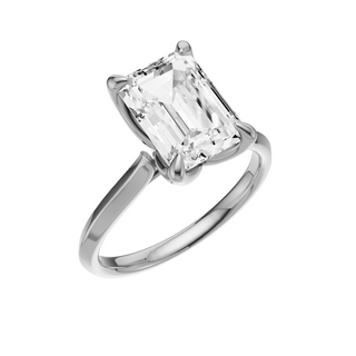 White Smoke Knife Edge 14kt Engagement Ring, with a 3.08ct Emerald Lab Grown Diamond Solitaire, in a Tulip Setting