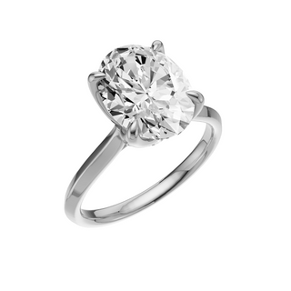 Light Gray Knife Edge 14kt Engagement Ring, with a 3.08ct Oval Lab Grown Diamond Solitaire, in a Tulip Setting