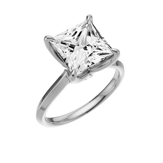 White Smoke Knife Edge 14kt Engagement Ring, with a 3.08ct Princess Lab Grown Diamond Solitaire, in a Tulip Setting