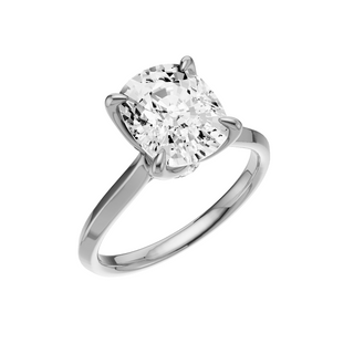 White Smoke Knife Edge 14kt Engagement Ring, with a 3.08ct Elongated Cushion Lab Grown Diamond Solitaire, in a Tulip Setting