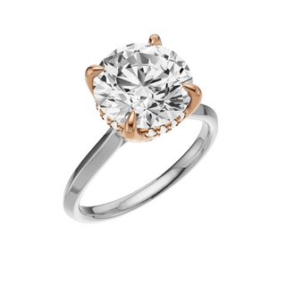 Light Gray Knife Edge 14kt Engagement Ring, with a 3ct Round Lab Grown Diamond Solitaire, in a Tulip Hidden Halo Setting