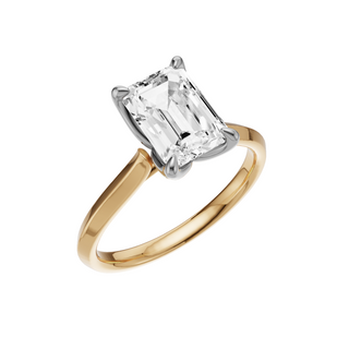 White Smoke Knife Edge 14kt Engagement Ring, with a 2ct Emerald Lab Grown Diamond Solitaire, in a Tulip Setting