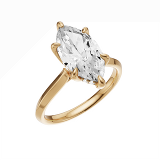 Light Gray Knife Edge 14kt Engagement Ring, with a 2ct Marquise Lab Grown Diamond Solitaire, in a Tulip Hidden Halo Setting