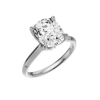 Light Gray Knife Edge PL Engagement Ring, with a 3ct Elongated Cushion Lab Grown Diamond Solitaire, in a Tulip Setting