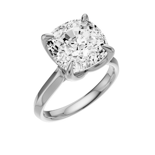 Light Gray Knife Edge 18kt Engagement Ring, with a 5ct Cushion Lab Grown Diamond Solitaire, in a Tulip Setting