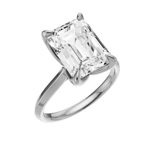 Light Gray Knife Edge 18kt Engagement Ring, with a 4ct Emerald Lab Grown Diamond Solitaire, in a Tulip Setting