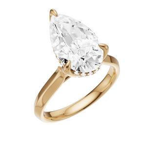 Light Gray Knife Edge 18kt Engagement Ring, with a 4ct Pear Lab Grown Diamond Solitaire, in a Tulip Hidden Halo Setting