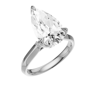 White Smoke Knife Edge 14kt Engagement Ring, with a 4.08ct Pear Lab Grown Diamond Solitaire, in a Tulip Setting