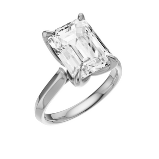 White Smoke Knife Edge 14kt Engagement Ring, with a 4.08ct Emerald Lab Grown Diamond Solitaire, in a Tulip Setting