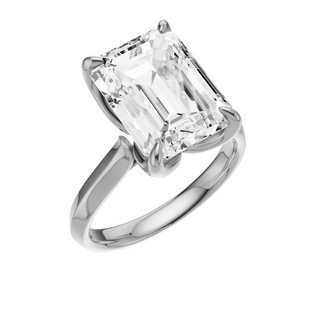 White Smoke Knife Edge 14kt Engagement Ring, with a 5.10ct Emerald Lab Grown Diamond Solitaire, in a Tulip Setting