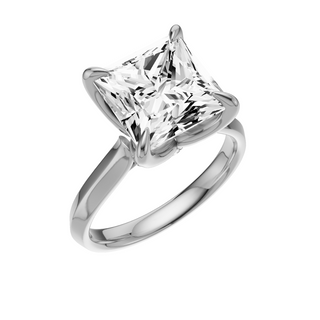 Light Gray Knife Edge 14kt Engagement Ring, with a 4ct Princess Lab Grown Diamond Solitaire, in a Tulip Setting