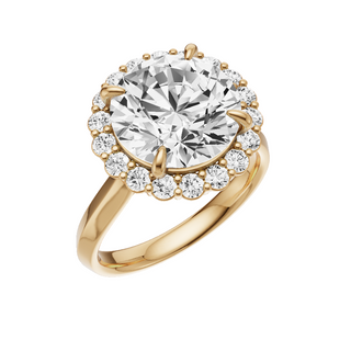 White Smoke Knife Edge 14kt Engagement Ring, with a 4.53ct Round Lab Grown Diamond Solitaire, in a Diana Halo Setting