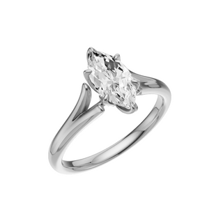 White Smoke Split Detail - Plain 18kt Engagement Ring, with a 1ct Marquise Lab Grown Diamond Solitaire, in a Tulip Setting