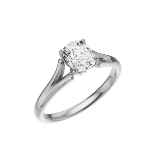 Light Gray Split Detail - Plain 18kt Engagement Ring, with a 1ct Elongated Cushion Lab Grown Diamond Solitaire, in a Tulip Hidden Halo Setting