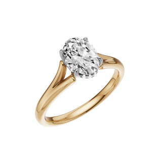 White Smoke Split Detail - Plain 14kt Engagement Ring, with a 1ct Oval Lab Grown Diamond Solitaire, in a Tulip Hidden Halo Setting