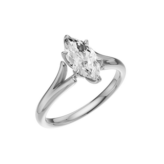 White Smoke Split Detail - Plain PL Engagement Ring, with a 1ct Marquise Lab Grown Diamond Solitaire, in a Tulip Setting
