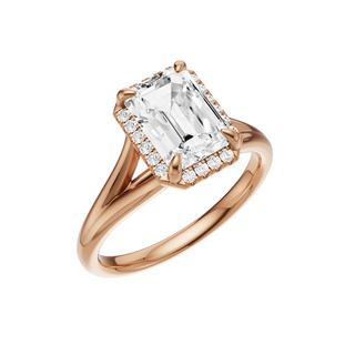 Light Gray Split Detail - Plain 18kt Engagement Ring, with a 2ct Emerald Lab Grown Diamond Solitaire, in a Shadow Halo Setting