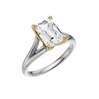 White Smoke Split Detail - Plain 18kt Engagement Ring, with a 2ct Emerald Lab Grown Diamond Solitaire, in a Tulip Setting