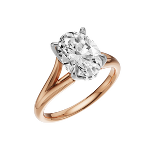 White Smoke Split Detail - Plain 18kt Engagement Ring, with a 2ct Oval Lab Grown Diamond Solitaire, in a Tulip Hidden Halo Setting