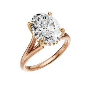 Light Gray Split Detail - Plain 18kt Engagement Ring, with a 3ct Oval Lab Grown Diamond Solitaire, in a Tulip Hidden Halo Setting