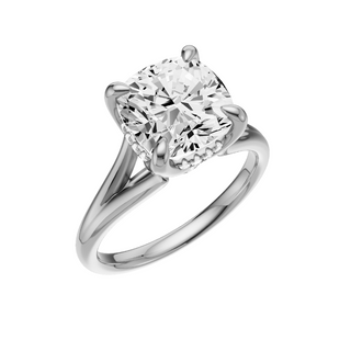 Light Gray Split Detail - Plain 18kt Engagement Ring, with a 3ct Cushion Lab Grown Diamond Solitaire, in a Tulip Hidden Halo Setting