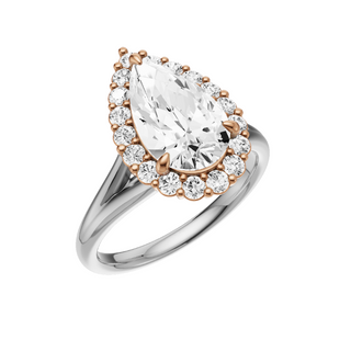 Light Gray Split Detail - Plain 18kt Engagement Ring, with a 2ct Pear Lab Grown Diamond Solitaire, in a Diana Halo Setting