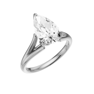 Light Gray Split Detail - Plain 18kt Engagement Ring, with a 2ct Pear Lab Grown Diamond Solitaire, in a Tulip Setting