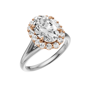 White Smoke Split Detail - Plain 18kt Engagement Ring, with a 2ct Oval Lab Grown Diamond Solitaire, in a Diana Halo Setting
