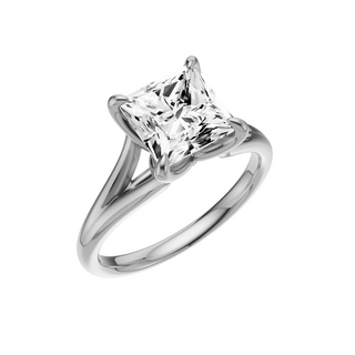 White Smoke Split Detail - Plain 18kt Engagement Ring, with a 2ct Princess Lab Grown Diamond Solitaire, in a Tulip Setting