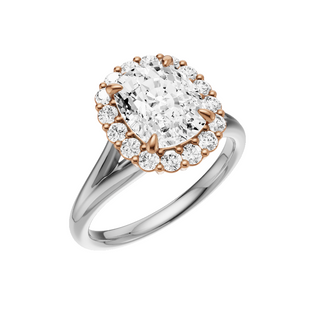 White Smoke Split Detail - Plain 18kt Engagement Ring, with a 2.38ct Elongated Cushion Lab Grown Diamond Solitaire, in a Diana Halo Setting